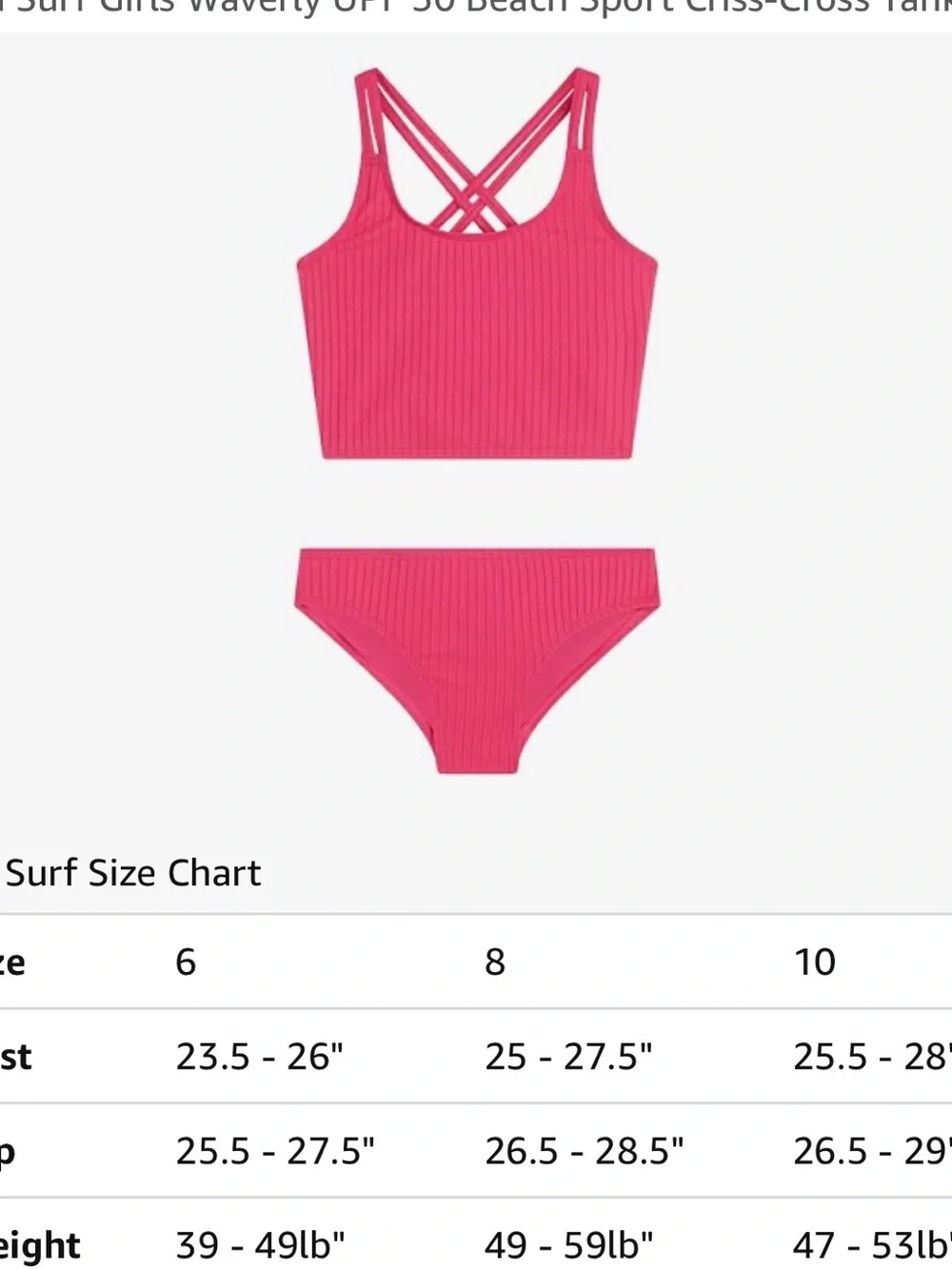 Kanu Surf Girls' UPF 50+ Beach Sport Criss-Cross Tankini, Solid Pink 8
